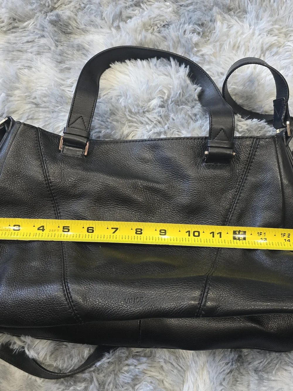 Vince Black Leather Shoulder Tote with Adjustable Strap